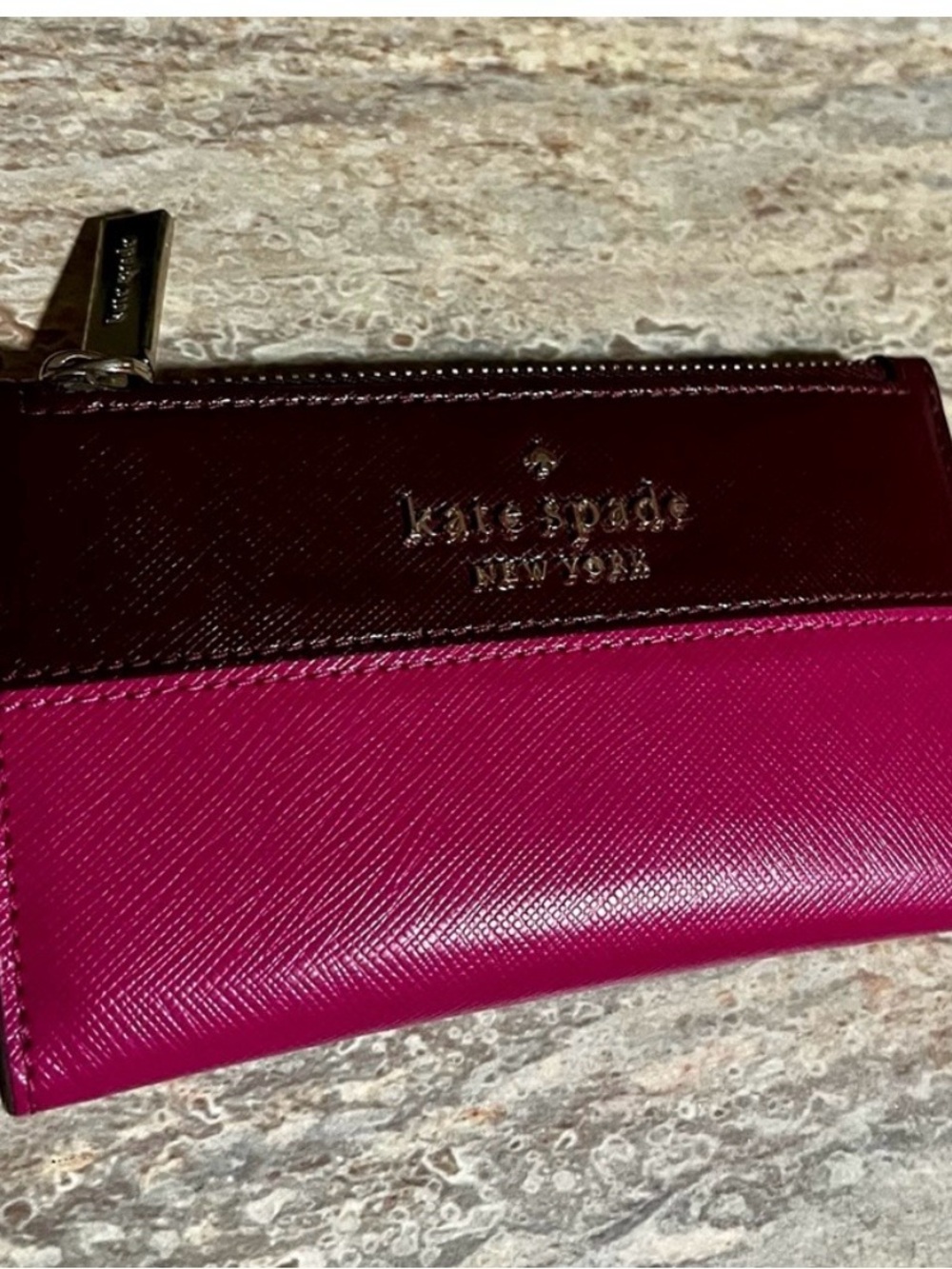kate spade Two-Tone Fuchsia and Dark Brown Leather Card Holder